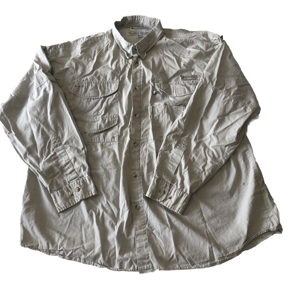 Columbia Mens PFG Performance Fishing Gear Vented Shirt Beige Size XXL
